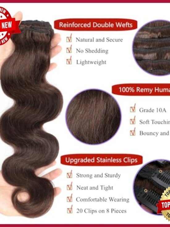 Human Hair Clip In Extensions 120g Body Wave 22 Inch 8 Piece Set main image 4
